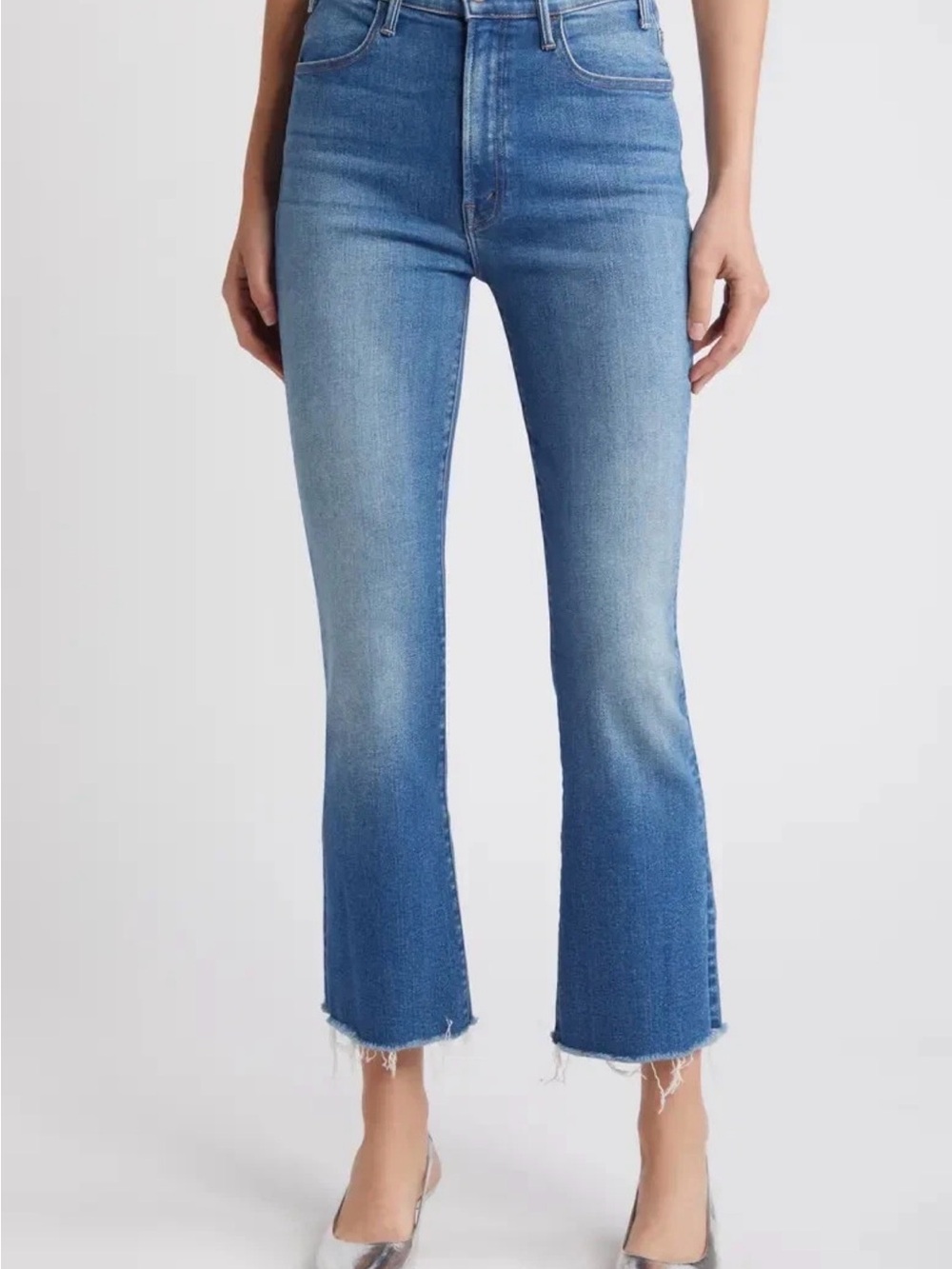 MOTHER The Hustler Ankle Fray Jeans 27 Medium Wash High Rise Flare